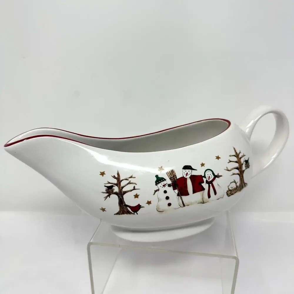 Sakura Debbie Mumm Snowman Gravy Boat Christmas Winter Holiday China